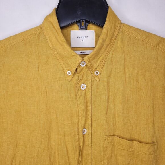 Billy Reid Linen Shirt Mens Medium Yellow Mustard Standard Fit Italy - Picture 1 of 12